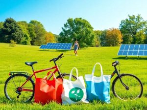 Peisaj verde cu bicicleta și panouri solare.