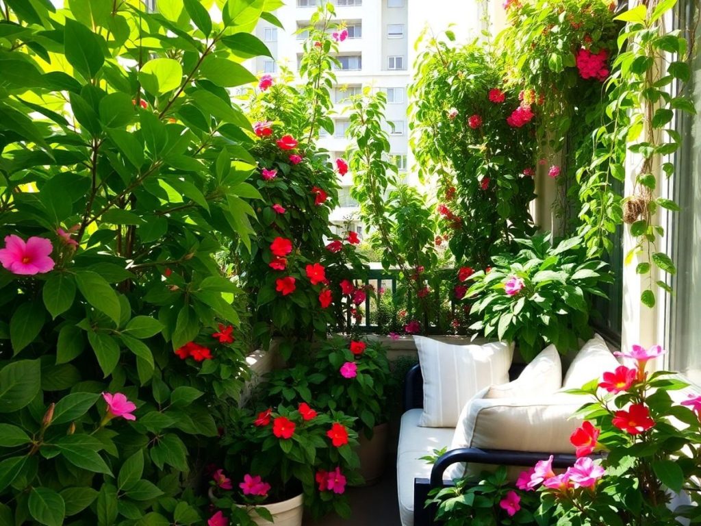 Balcon verde plin de plante luxuriante